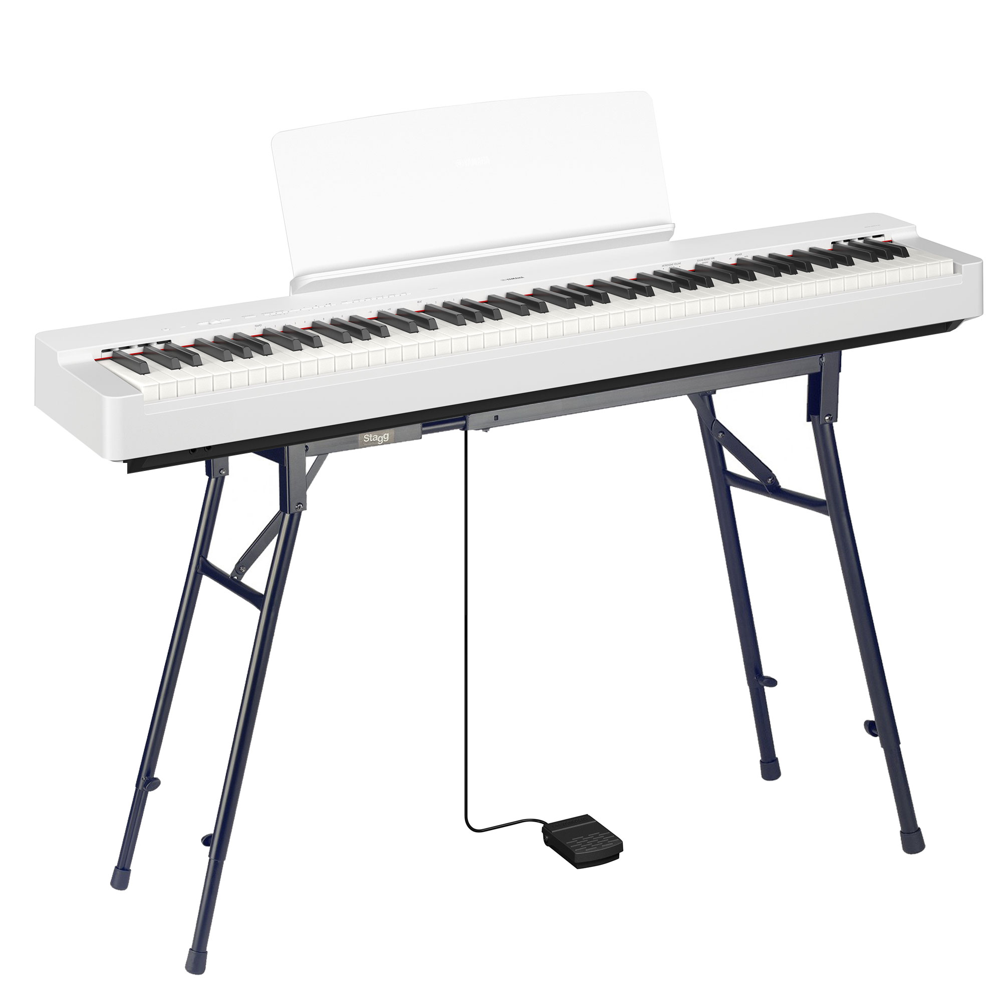 E-Digital Piano Yamaha P-225 Set in Weiß mit Stagg Ständer und Pedal