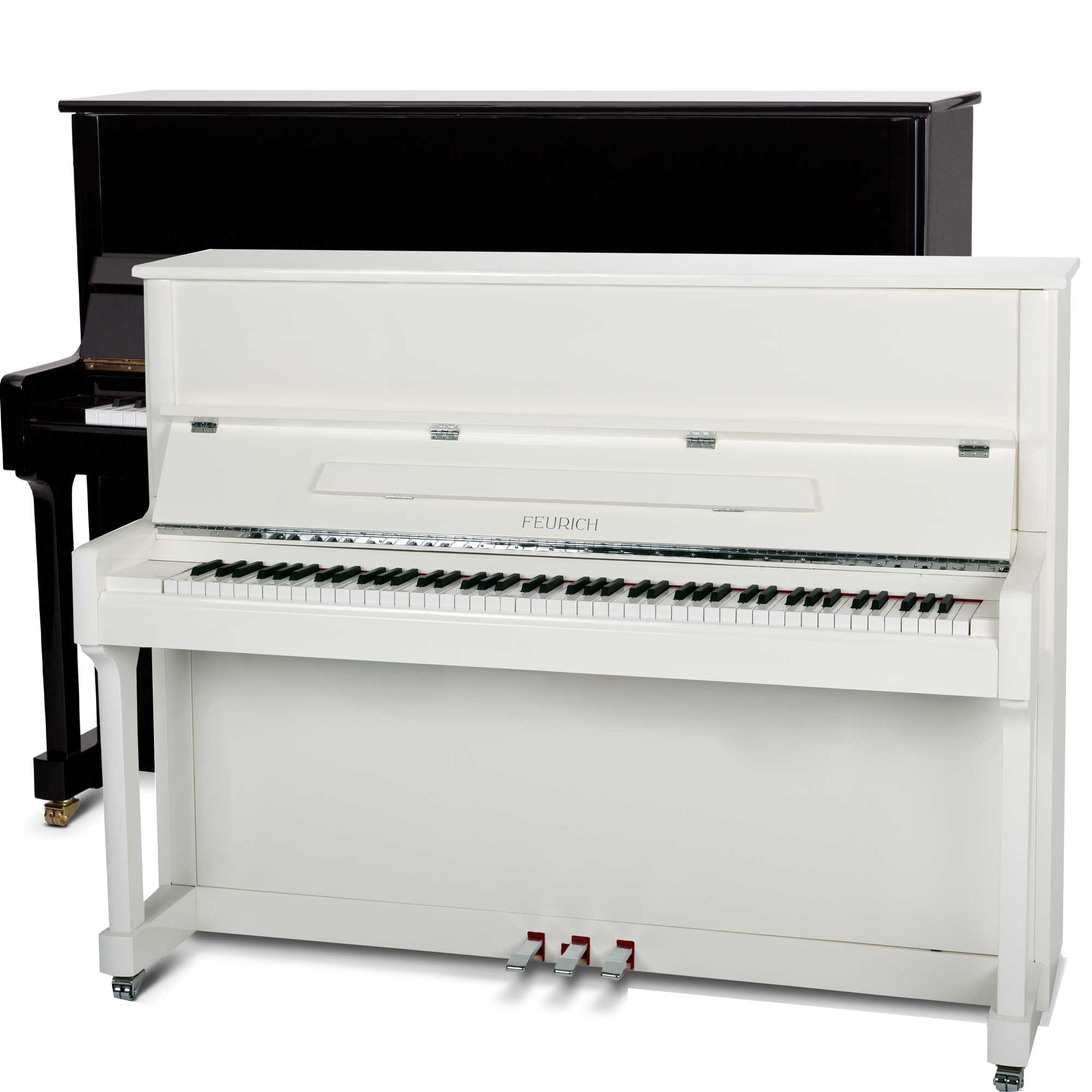 Feurich 122 Mietklaviere Schwarz und Weiß
