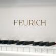 Feurich Logoprägung auf einem weißen Flügel