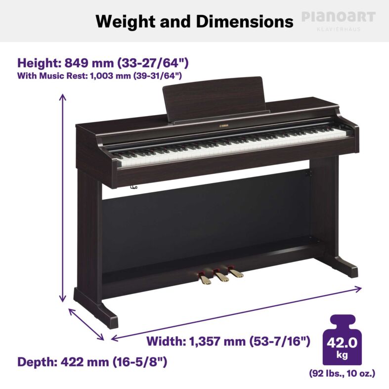 Abmessungen Yamaha Arius YDP-165 Digital Piano